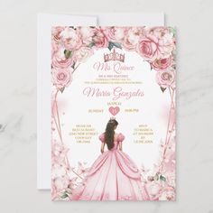 Quinceañera Pink Rose Gold Crown Invitation Mis Quince 15 Anos, 16th Birthday, Sweet 15 Party Ideas Quinceanera, Sweet 15 Party Ideas, Quinceanera Pink, Rose Gold Princess, Pink Quince, Quince Invitations, Rose Gold Tiara, Rose Gold Crown, Gold Tiara