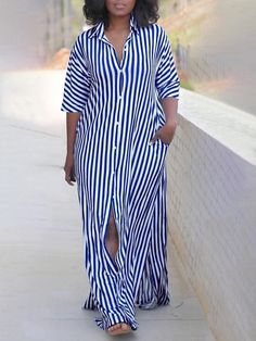 Plus Size Women's Striped & Floral Print Shirt Dress Blue Casual  Half Sleeve Woven Fabric Colorblock,Striped Shirt Non-Stretch  Women Plus Clothing, size features are:Bust: ,Length: ,Sleeve Length: Striped Long Sleeve Maxi Dress For Vacation, Long Sleeve Striped Maxi Dress For Summer, Striped Long Sleeve Maxi Dress For Summer, Striped Long Sleeve Maxi Dress For Daywear, Casual White Maxi Shirt Dress, Casual Long Striped Dresses, Casual Half Sleeve Shirt Dress For Beach, Casual Half-sleeve Shirt Dress For Beach, Striped Collared Dresses For Vacation