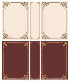 four different types of cards with gold trimmings and scrolls on the edges, one in