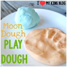 two play doughs on a white plate with the words moon dough play dough