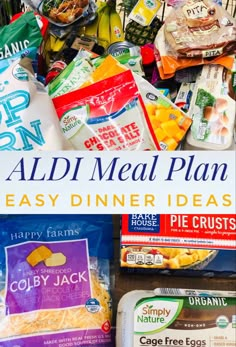 the meal plan includes easy dinner ideas, frozen meals, and healthy snacks for kids