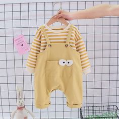 2-piece Striped Sweatshirt & Bib Pants for Toddler Boy Wholesale Children's Clothing - PrettyKid Wash Label, Striped Sweatshirt, Striped Sweatshirts, Diy Baby, Affordable Clothes, Season Autumn, Diy Baby Stuff, Toddler Boys, Childrens Clothes