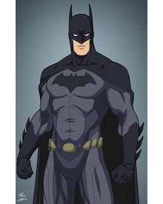 the batman is standing in front of a gray background