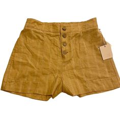 Medium Linen Mustard Yellow And White Stripped Shorts Brand New With Tags Metallic Shorts, Tie Waist Shorts, Womens Black Shorts, Chambray Shorts, French Terry Shorts, Tie Shorts, Polka Dot Shorts, High Rise Denim Shorts, Belted Shorts