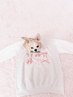 Crew Neck Cotton Top With Pink Bow, Cute Crew Neck Top With Bow, Pink Long Sleeve Kawaii Sweatshirt, Pink Kawaii Crew Neck Sweatshirt, Bow Sweatshirt, Sassy Shortcake, Pink Bows, White Sweatshirt, Pink Bow