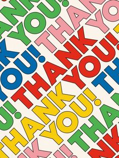 the words thank you have written in multicolored letters