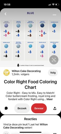 an iphone screen showing the color chart for different items on it, including blue and red