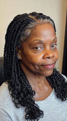 Braids for Older Black Women Over 50: 17 Elegant and Age-Defying Hairstyles to Try Braiding Styles For Older Black Women, Braids For Older Black Women, Bob Box Braids Styles, Grey Hair Braids, 70 Hair, Twa Natural Hair, Black Hair Protective Styles, Bob Box Braids, Afro Hair Styles