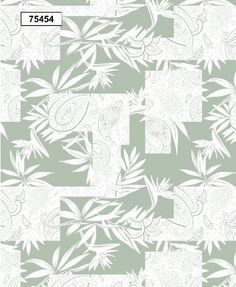 a green and white wallpaper pattern with bamboo leaves on the left side, in shades of gray