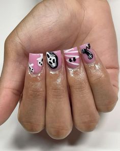 Disney Acrylic Nails, Overlay Nails, Spooky Nails, Halloween Acrylic Nails, Acrylic Nail Set, Simple Gel Nails, Girly Acrylic Nails, Cute Acrylic Nail Designs