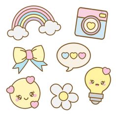 some cute stickers that are on a white surface and one has a camera, the other is a lightbulb