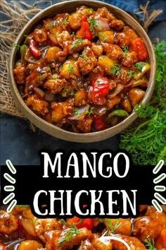 the cover of mango chicken with carrots and onions