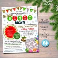 a flyer for the holiday bingo night