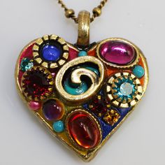 Michal Golan Small Heart Pendant with Single by MichalGolanJewelry Handmade Multicolor Heart Pendant Jewelry, Glass Heart Bead Pendant Jewelry, Multicolor Heart Pendant Jewelry In Metal, Handmade Heart-shaped Artistic Necklace, Multicolor Heart-shaped Glass Necklaces, Resin Jewelry Diy, Heart Shape Pendant, Small Heart, Heart Pendant Necklace