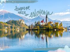 a lake with mountains in the background and an inscription over it