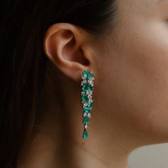 Behold the stunning Jewels Of Desire Cipresso Earrings by Ruchi New York, a beautiful testament to the luxurious and timeless beauty of high jewelry. Crafted to capture the essence of the Mediterranean flora, these chandelier earrings feature verdant pear-shaped emeralds that elegantly cascade like a stream of water, accented by glittering diamonds that add the perfect touch of sophistication and sparkle.With a total carat weight of 8.34 carats of emeralds and 3.91 carats of diamonds, these earr Diamond Glitter, The Mediterranean, High Jewelry, Chandelier Earrings, Pear Shaped, Timeless Beauty, Everyday Look, Special Occasion, Royalty