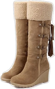 Brown Lace-up Boots For Winter, Brown Winter Wedge Boots With Round Toe, Brown Round Toe Wedge Boots For Winter, Brown Knee-high Boots For Winter, Winter Knee-high Boots With Round Toe For Outdoor, Winter Outdoor Knee-high Boots With Round Toe, Beige Round Toe Knee-high Boots For Winter, Winter Outdoor Knee-high Boots, Winter Knee-high Boots For Outdoor