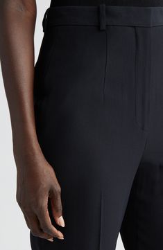 Sharp creases underscore the polished look of ankle-skimming cigarette pants impeccably tailored from signature leaf crepe. 28" inseam; 14" leg opening; 11" front rise; 16" back rise (size 44it) Zip fly with hook-and-bar closure Side-seam pockets; back welt pocket 52% viscose, 48% acetate Dry clean Made in Italy Designer Clothing Modern Structured Formal Bottoms, Modern Structured Bottoms For Formal Occasions, Sleek Structured Black Bottoms, Tailored Structured Evening Pants, Tailored Structured Pants For Evening, Tailored Pants For Evening, Tailored Structured Bottoms For Evening, Sleek Straight Silhouette Bottoms For Evening, Sleek Structured Bottoms