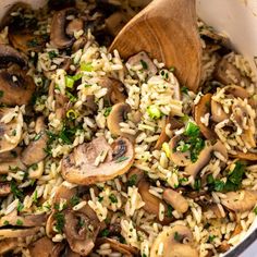 rice with mushrooms and parsley in a pot