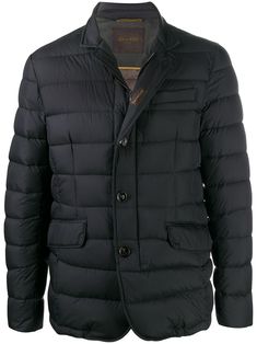 Dark blue virgin wool Zaynop padded jacket from Moorer featuring a padded interior, a quilted effect, a notched collar, a button over front zip fastening and long sleeves. Puffer Coats, Notched Collar, Padded Jacket, Online Shopping Clothes, Dark Blue, Winter Jackets, Buy Online, Long Sleeves, Fashion Outfits