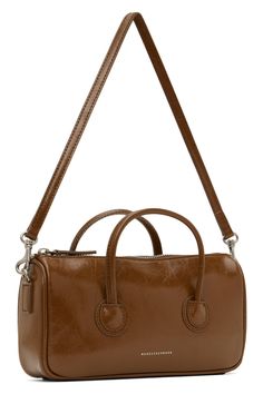 Marge Sherwood: Brown Small Zipper Bag | SSENSE Brown Satchel With Round Handle For On-the-go, Modern Brown Satchel With Detachable Strap, Modern Brown Satchel With Adjustable Strap, Chic Brown Satchel With Rolled Handles, Brown Bag With Detachable Strap And Round Handle, Brown Bags With Detachable Strap And Round Handle, Everyday Brown Satchel With Round Handle, Classic Brown Satchel With Round Handle, Brown Satchel With Round Handles