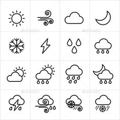 the weather icons are shown in black and white, including clouds, rain, sun and lightning