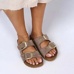 Experience comfort and style combined with these amazing genuine leather double buckle women's slippers. Handcrafted with care, these slippers provide a perfect fit for your feet and offer all-day comfort. Whether you choose to wear them for everyday use or to complement your style on a beach vacation or an elegant dinner, these slippers will not disappoint. You can explore our store for different color options. All our products are handmade. If you have any questions about the size, feel free t Comfortable Flat Mules With Buckle Closure, Comfortable Double Strap Footbed Sandals With Buckle, Leather Slide Slippers With Buckle, Leather Slide Slippers With Buckle Closure, Leather Open Toe Slippers With Buckle Closure, Summer Open Toe Slides With Brass Buckle, Brown Footbed Sandals With Tang Buckle, Brown Slip-on Slippers With Buckle Closure, Comfortable Closed Toe Footbed Sandals With Buckle