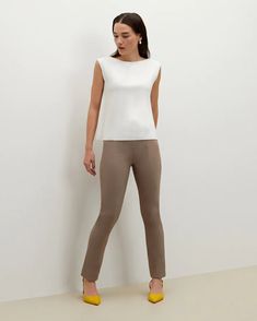 Eileen Top - 365Knit :: Ivory – M.M.LaFleur Elegant Stretch Knit Top With Crew Neck, Elegant Stretch Knit Top For Workwear, Elegant Fine Knit Elastane Tops, Elegant Stretch Knit Top, Better Alone, Nyc Style, Back In Stock, Cool Tones, Base Layer