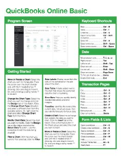 the quickbooks online basic guide is shown in green and white, with instructions for how to