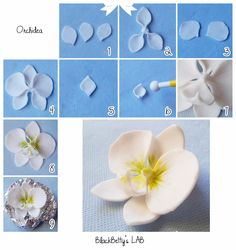 four pictures showing how to make paper flowers