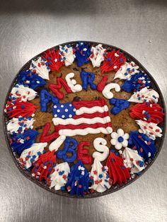 a cake decorated with the american flag and numbers