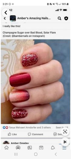 Nail Polish Painting, Glitter Tip Nails, Red Manicure, Manicure Inspiration, Valentines Nails