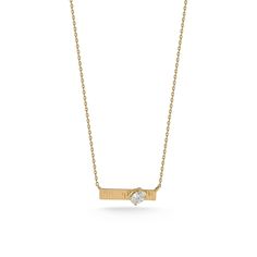 The Teddi Paige Fluted Oval Bar Necklace is the epitome of refined elegance, elevating the classic bar necklace to new heights. Crafted with a unique fluted texture in 14k gold, the necklace showcases fine ridges that catch the light beautifully, adding depth and dimension to the design. At its center, a brilliantly angled oval diamond enhances the piece's allure, offering a subtle yet striking contrast against the textured gold - making it a one-of-a-kind piece that will be a cherished favorite Elegant Polished Rectangular Pendant Necklace, Elegant Necklace With Rectangular Pendant And Polished Finish, Elegant Necklace With Polished Rectangular Pendant, Elegant Rectangular Pendant Necklace With Polished Finish, Elegant Engraved Necklace With Rectangular Pendant, Elegant 14k Gold Baguette-cut Necklace, Elegant Rectangular Diamond Cut Pendant Necklaces, Elegant 14k Gold Necklace With Rectangular Pendant, Elegant Rectangular Pendant Necklaces With Diamond Cut