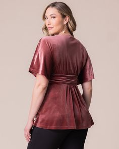 Transform your style seamlessly from day to night with the Park Avenue Velvet Top. It features a flowy silhouette, flattering ruching and playful kimono sleeves. Crafted from luxe stretch velvet, this special occasion blouse complements refined trousers or a classic pencil skirt for an elegant semi-formal wedding guest look. Pair with dark jeans for an easy going out outfit. Available in a rich olive green or romantic mauve rose, let this velvet plus size top elevate your office ensemble or be t Easy Going Out Outfits, Velvet Plus Size, Jumpsuit And Cardigan, Semi Formal Wedding, Formal Wedding Guests, Going Out Outfit, Chic Cardigan, Evening Gown Dresses, Wedding Guest Looks