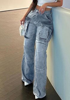 Blue Cargo Pants, Cargo Pants Women, Crop Top Blouse, Type Of Pants, Pocket Jeans, Colored Denim, Cotton Pants, Baggy Jeans, High Jeans