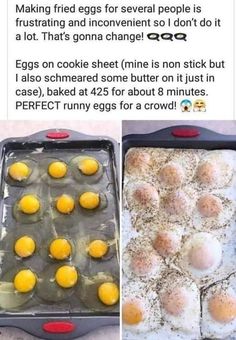 an image of eggs being cooked in a baking pan and then placed on a sheet of paper