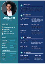 a blue and green resume template with an image on the front, side and back