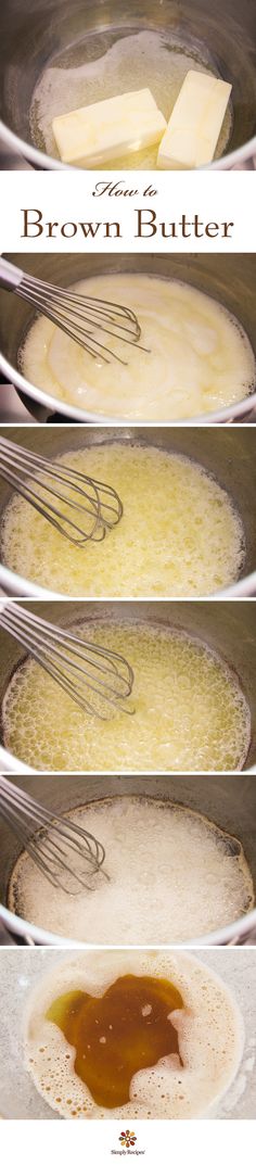 the process for making brown butter pancakes is shown