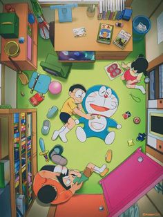 an image of cartoon characters playing in the living room with other people and children on the floor