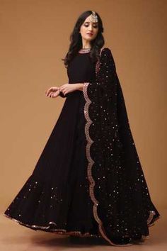 Pretty Grey Colored Georgette Fabric Party Wear Mirror Work Anarkali Suit With Dupatta - AS1003 Mirror Work Anarkali, Bridal Anarkali Suits, Black Lovers, Anarkali Frock, Appeal Letter, Black Anarkali, Suit With Dupatta, Plazzo Suits, Black Lehenga