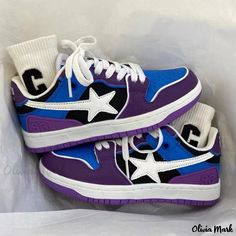 Olivia Mark - Stylish and Breathable Meteor Training Shoes - Perfect for Casual Couples, Featuring Color-blocking Design. Sneakers Fashion 2023, Womens Sneakers Fashion, Fashion 2023 Fall, Couple Sneakers, Dr Shoes, Couple Shoes, Purple Shoes, Shooting Star, Star Design