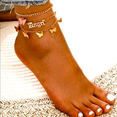 3 Piece Layered Butterfly Angel Anklet Gold Nwt Casual Ankle Strap Anklets For Spring, Casual Spring Anklets, Casual Summer Anklets With Ankle Strap, Summer Casual Ankle Strap Anklets, Casual Summer Anklets, Trendy Party Anklets For Spring, Trendy Anklets For Spring Vacation, Trendy Beach Anklets For Spring, Casual Anklets For Summer Parties