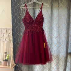 Burgundy Homecoming Dress, Size 2, Never Worn/New With Tags, Perfect Condition, Great Design Wine Homecoming Dress, Burgundy Homecoming Dress, Vegas Theme, Theme Dress, Great Design, Homecoming Dress, Deep Red, Homecoming Dresses, Lady In Red