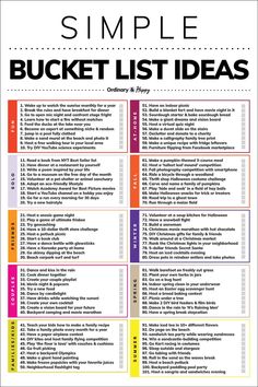 a printable bucket list with the words'simple bucket list ideas'on it