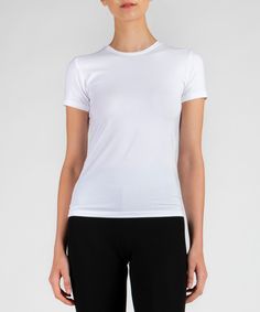 ATM Anthony Thomas Melillo Women's Pima Cotton Short Sleeve Baby Tee - White Basic Seamless Snug Fit T-shirt, Basic Snug Fit Seamless T-shirt, Classic Crew Neck High Stretch Tops, Basic High Stretch Seamless T-shirt, High Stretch Seamless Basic T-shirt, Sporty Everyday Tops, Sporty Everyday Elastane Tops, Sporty Everyday Tops Made Of Elastane, Basic Fitted Workout T-shirt