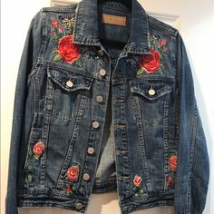 Blank Nyc Blue Jean Jacket With Trendy Embroidered Designs. Size Xs. Never Worn Fitted Winter Denim Jacket With Floral Embroidery, Fitted Denim Jacket With Floral Embroidery For Winter, Trendy Pink Embroidered Outerwear, Spring Outerwear With Embroidered Patch, Spring Fitted Outerwear With Multicolor Embroidery, Fitted Pink Outerwear With Floral Embroidery, Casual Fall Outerwear With Custom Embroidery, Pink Embroidered Fitted Outerwear, Pink Fitted Embroidered Outerwear