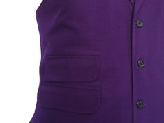 Top your trousers with our solid in purple. A valiant look inspired by vintage class, this single-breasted waistcoat is handcrafted from premium quality wool. Handsomely constructed with four buttons up the front, this fully-lined vest features a V-neckline, notch lapel, pointed front hem and three flap pockets. The back features adjustable buttons for a precise fit. Choose this elegant waistcoat for your next office business meeting, wedding and special events, or a date night in the city with your significant other. Buy it for yourself, or gift it to a loved one for an anniversary, holiday, birthday or just because. ABOUT: V-neckline Notch lapel Single breasted Three flap pockets at front Four-button placket Adjustable buttons on back Size: XL Color: Purple (front), black (back) Pattern: Formal Wool Vest With Button Closure, Purple Notch Lapel Blazer, Purple Three-piece Business Suit With Notch Lapel, Purple Single Breasted Blazer For Tailoring, Purple Formal Blazer With Button Closure, Formal Purple Blazer With Pockets, Fitted Purple Blazer With Pockets, Tailored Single-breasted Purple Suits, Purple Tailored Single-breasted Suit