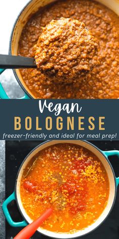 vegan bolognesiane sauce in a pot with a spoon