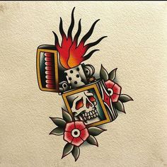 an old school tattoo design with a skull on it