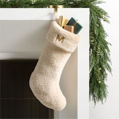 a christmas stocking hanging on the wall